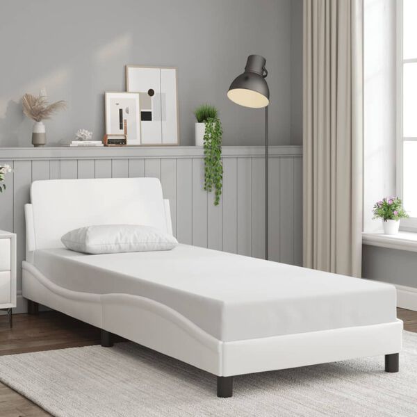 vidaXL Estrutura de cama Dover couro artificial 90x190cm branco