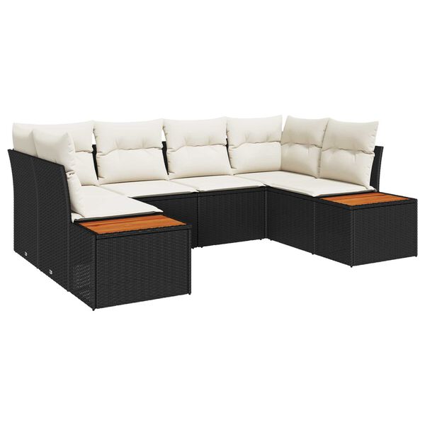 vidaXL Conjunto de Sof&aacute; de Jardim 6 pcs Preto e Creme Polirattan