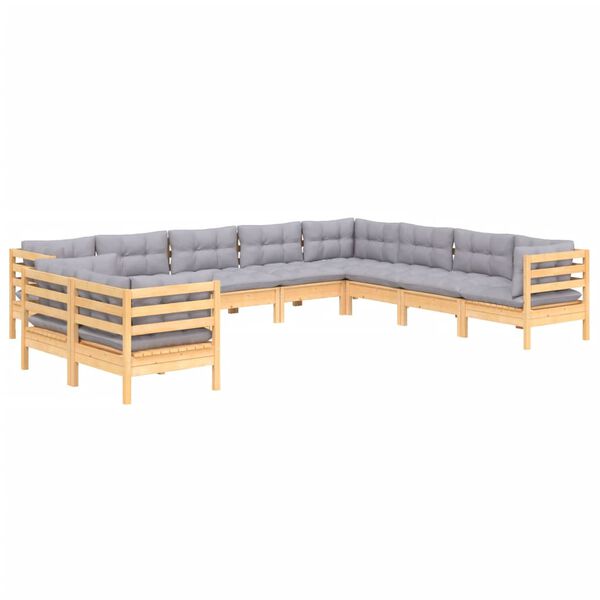 vidaXL 10pcs conjunto lounge de jardim + almofad&otilde;es cinza pinho maci&ccedil;o