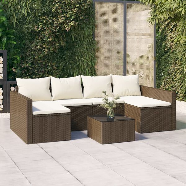 vidaXL 2 pcs conjunto lounge de jardim c/ almofad&otilde;es vime PE castanho