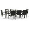 vidaXL 9 pcs conjunto de jantar p/ jardim c/ almofad&otilde;es vime PE preto