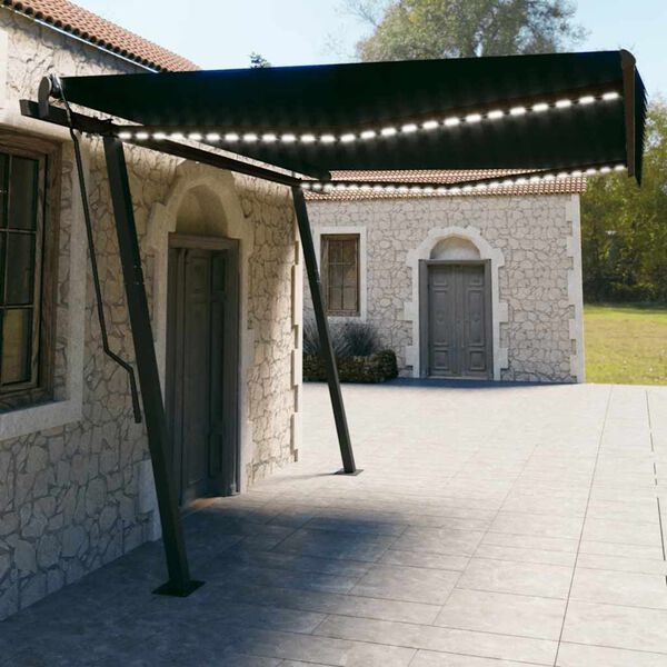vidaXL Toldo autom&aacute;tico com LED e sensor de vento 4,5x3 m antracite