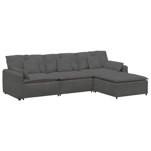 vidaXL Sof&aacute; modular com pufes e almofadas cinzento-escuro