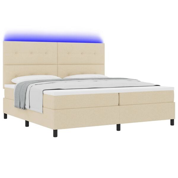 vidaXL Cama Box com colch&atilde;o com led Creme 200 x 200 cm tecido