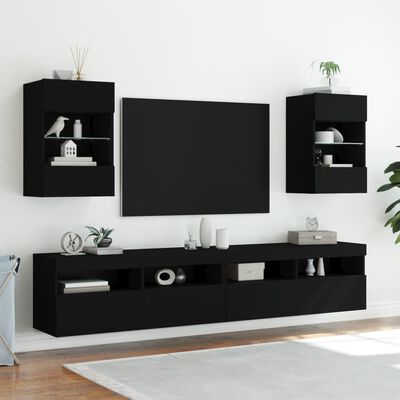 vidaXL Móveis de parede p/ TV com luzes LED 2 pcs 40x30x60,5 cm preto
