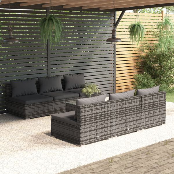 vidaXL 7 pcs conjunto lounge de jardim c/ almofad&otilde;es vime PE cinzento