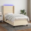 vidaXL Cama box spring c/ colch&atilde;o e LED 90x190 cm tecido cor creme
