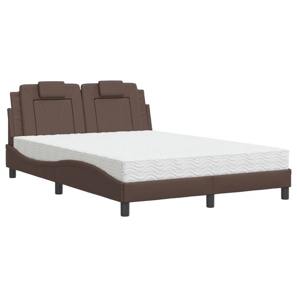 vidaXL Cama Viana com colch&atilde;o 140x190 cm couro artificial castanho