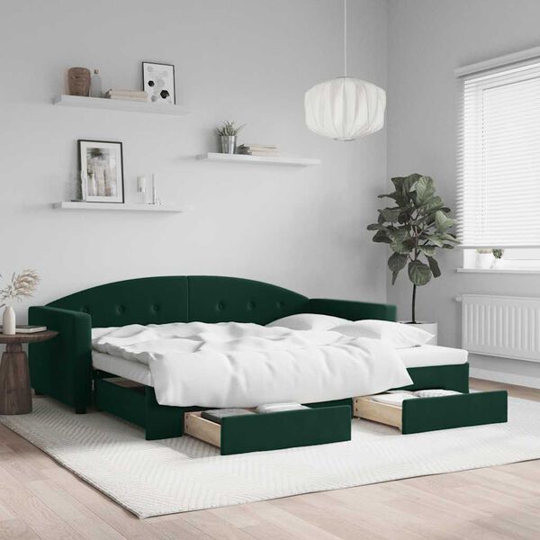 vidaXL Sof&aacute;-cama c/ gavet&atilde;o e gavetas 90x200 cm veludo verde-escuro