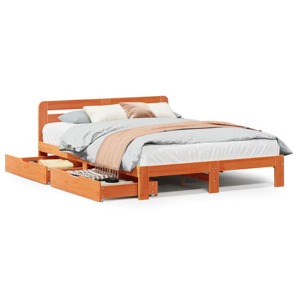 vidaXL Cama sem colch&atilde;o 135x190 cm madeira pinho maci&ccedil;a castanho-mel