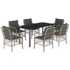 vidaXL 7 pcs conj. jantar p/ jardim c/ almofad&otilde;es vime PE cinza-claro