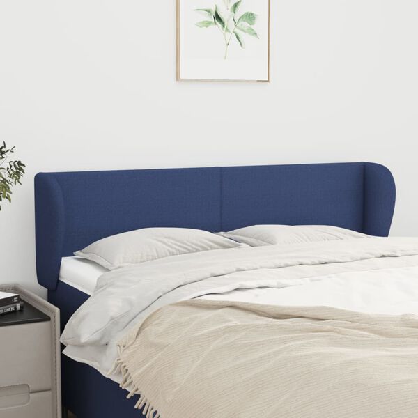 vidaXL Cabeceira de cama c/ abas tecido 147x23x78/88 cm azul