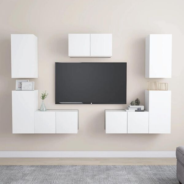 vidaXL 7 pcs conjunto de m&oacute;veis de TV derivados de madeira branco