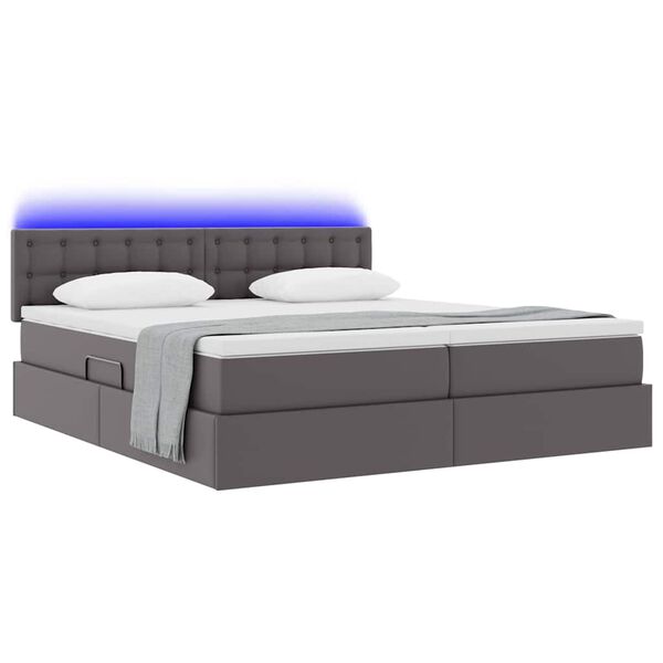 vidaXL Cama com arruma&ccedil;&atilde;o e LED Cinzeto 200 x 200 cm Couro Sint&eacute;tico