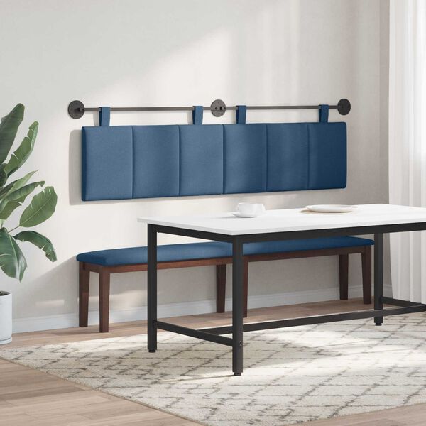 vidaXL Cabeceira Suspensa Riscas Azul 170 x 55 x 5 cm tecido