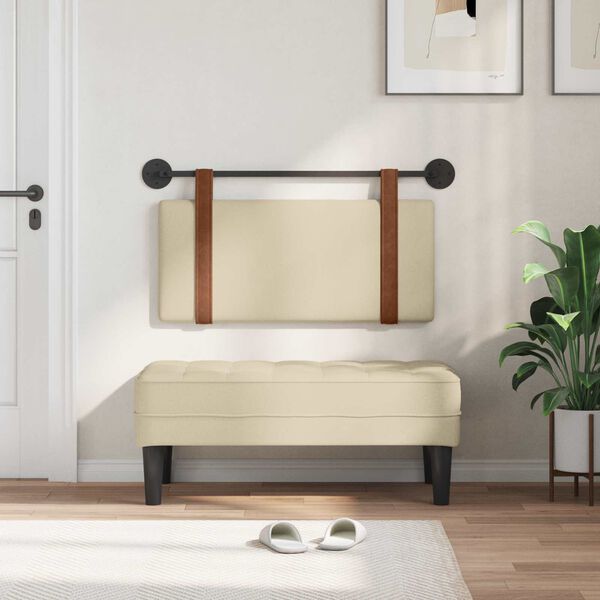 vidaXL Cabeceira Suspensa Liso Creme 90 x 55 x 5 cm PU Antigo