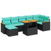 vidaXL 8 pcs conjunto sof&aacute;s jardim com almofad&otilde;es vime PE/ac&aacute;cia preto