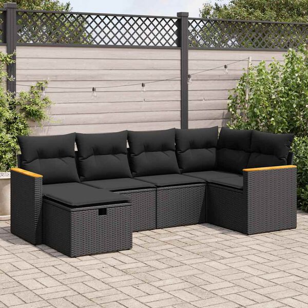 vidaXL 6 pcs conjunto sof&aacute;s de jardim c/ almofad&otilde;es vime PE preto