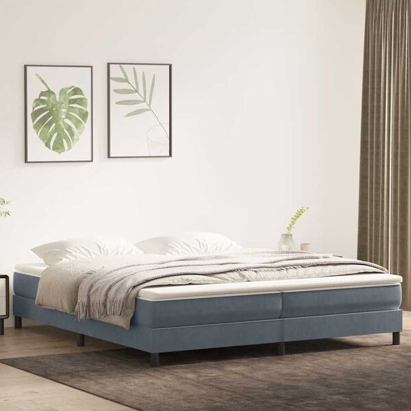 vidaXL Cama com molas/colch&atilde;o 180x210 cm veludo cinzento-escuro