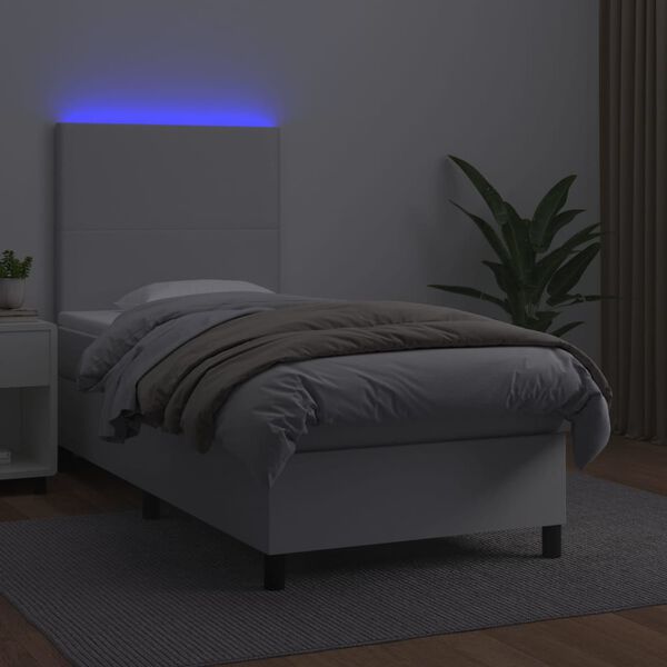 vidaXL Cama box spring c/ colch&atilde;o/LED 90x200cm couro artificial branco