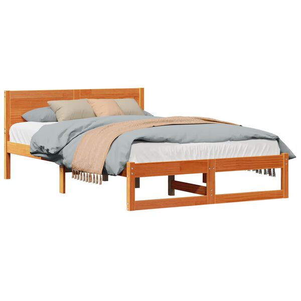 vidaXL Estrutura da Cama com cabeceira Marrom Cera 135 x 190 cm