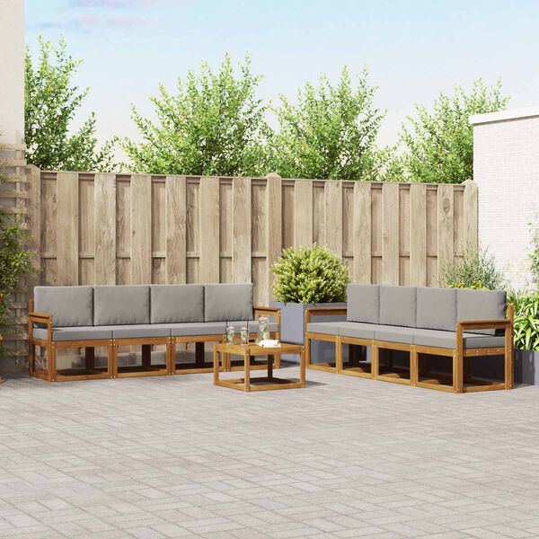 vidaXL Conjunto de Sof&aacute;s para Exterior 9 pcs Cinza Natural e Claro