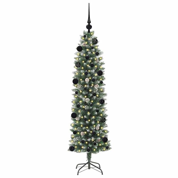 vidaXL Árvore Slim de Natal Artificial Verde e branco 150 cm