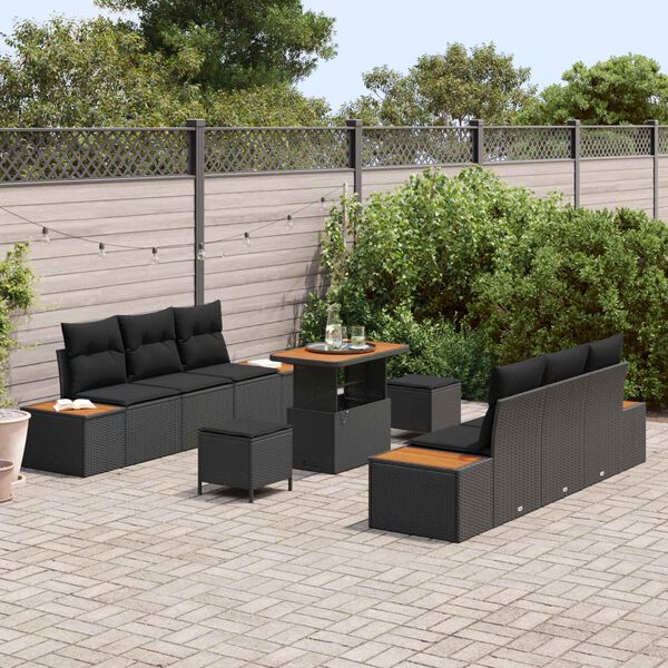 vidaXL Conjunto de Sof&aacute; de Jardim 9 pcs Preto vime PE