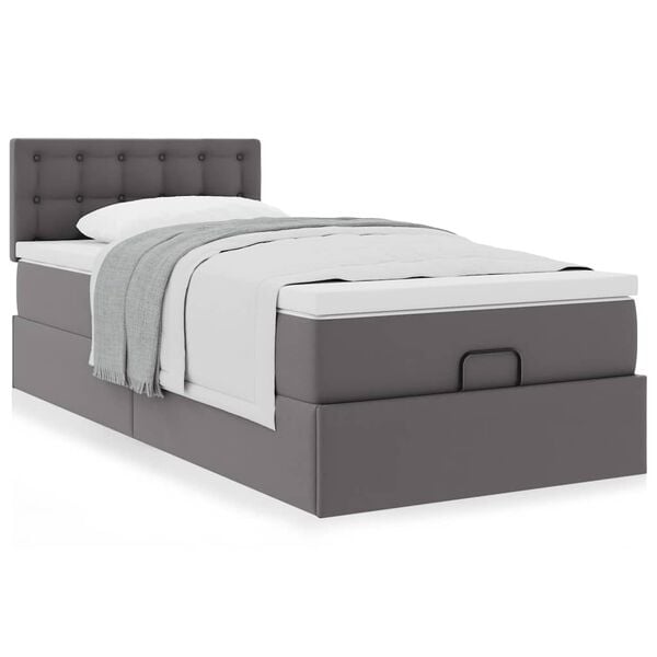 vidaXL Cama otomana com colch&atilde;o 100x200 cm couro artificial cinzento
