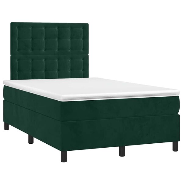 vidaXL Cama box spring com colch&atilde;o e luzes LED veludo verde-escuro