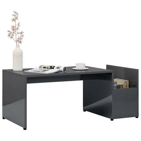 vidaXL Mesa de centro 90x45x35 cm contraplacado cinzento brilhante