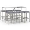 vidaXL 9 pcs conjunto de bar p/ jardim c/ almofad&otilde;es vime PE cinzento