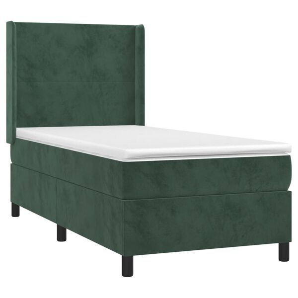 vidaXL Cama com molas/colch&atilde;o 90x190 cm veludo verde-escuro