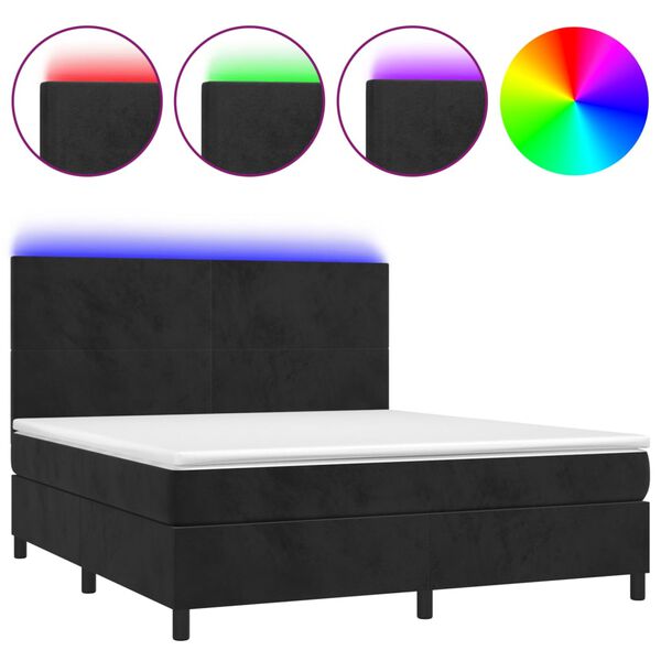 vidaXL Cama box spring c/ colch&atilde;o/LED 180x200 cm veludo preto