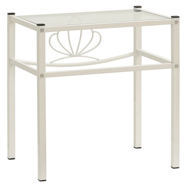 vidaXL Mesa cabeceira 42,5x33x44,5cm metal branco e vidro transparente