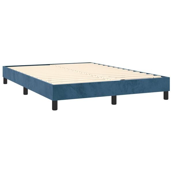 vidaXL Cama com molas/colch&atilde;o 140x190 cm veludo azul-escuro