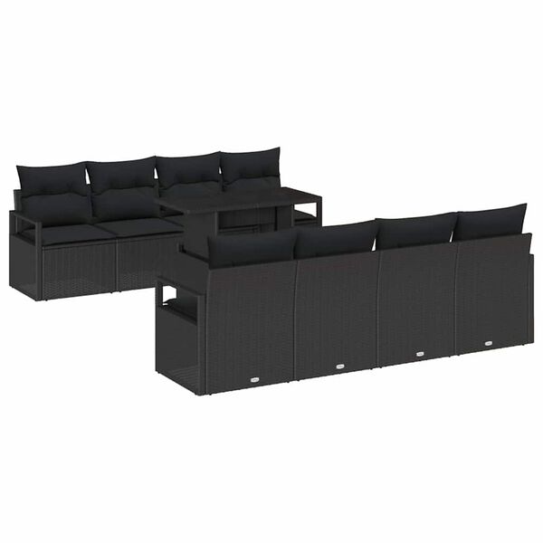 vidaXL Conjunto de Sof&aacute; de Jardim 9 pcs Preto Rattan Sint&eacute;tico