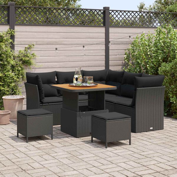 vidaXL Conjunto de Sof&aacute; de Jardim 8 pcs Preto vime PE