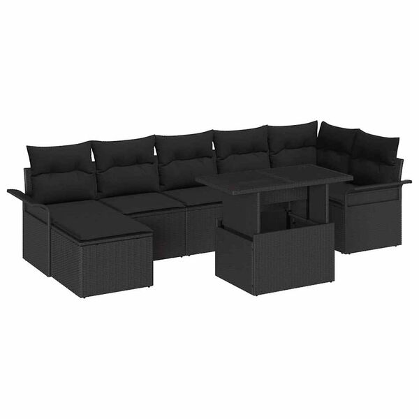 vidaXL Conjunto de Sof&aacute; de Jardim 8 pcs Preto Rattan Sint&eacute;tico