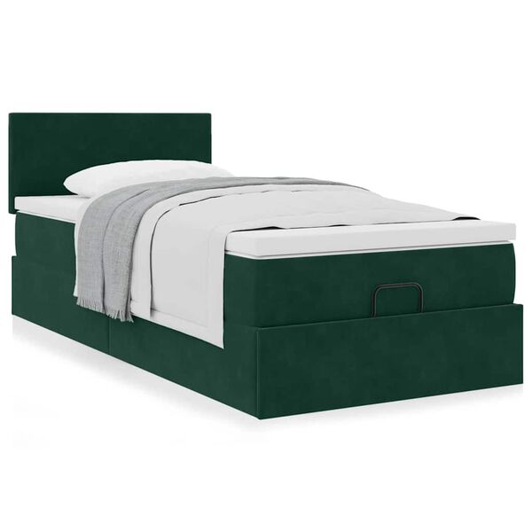 vidaXL Estrutura de cama otomana colch&atilde;o 90x200 cm veludo verde escuro