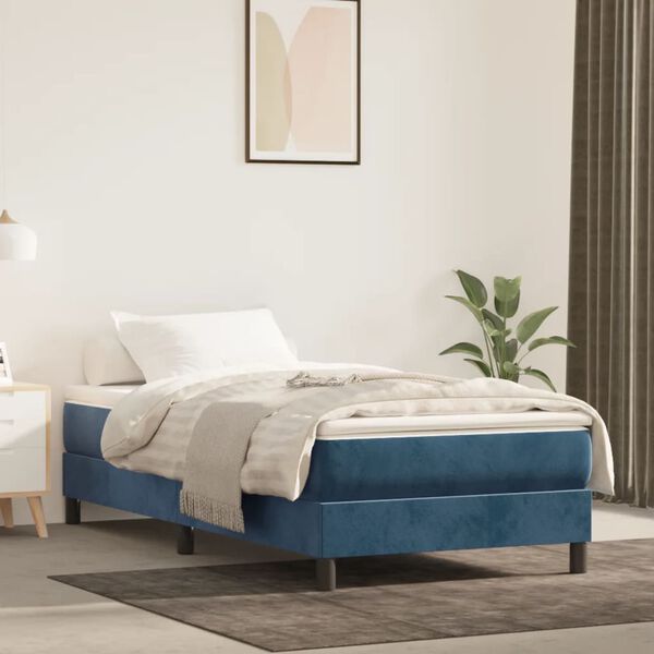 vidaXL Cama com molas/colch&atilde;o 90x190 cm veludo azul-escuro