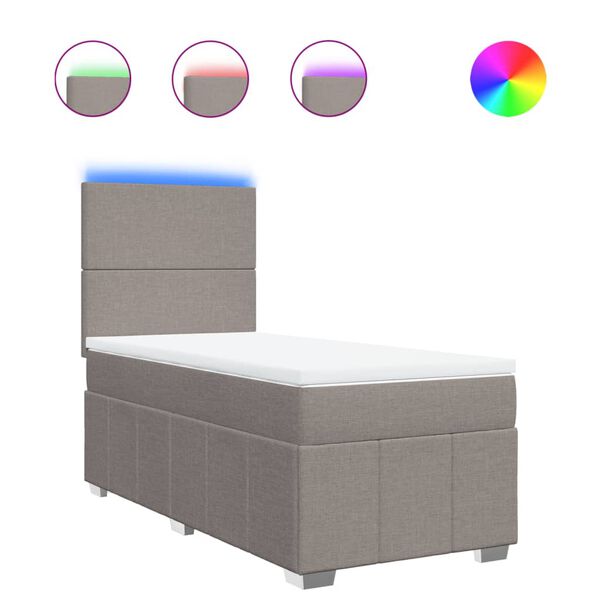 vidaXL Cama com molas/colch&atilde;o 90x200 cm tecido castanho-acinzentado