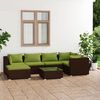 vidaXL 7 pcs conjunto lounge jardim c/ almofad&otilde;es vime PE castanho