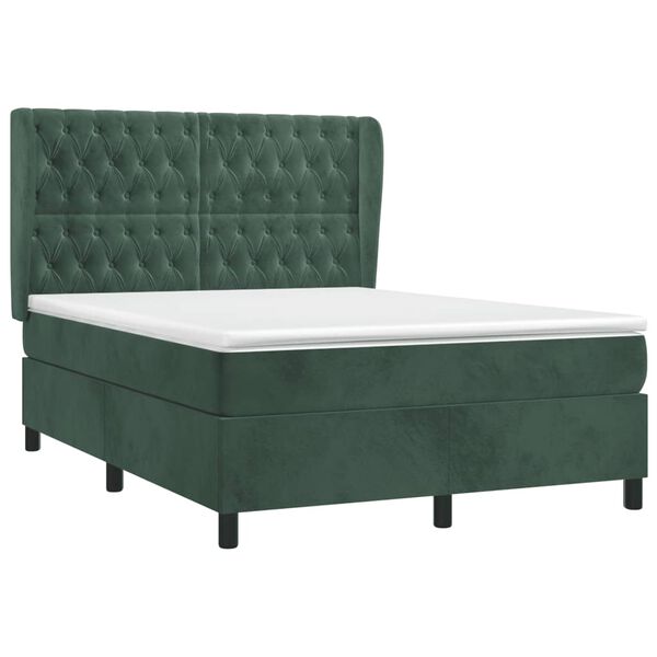 vidaXL Cama com molas/colch&atilde;o 140x200 cm veludo verde-escuro