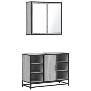 vidaXL 2 pcs conjunto m&oacute;veis WC derivados de madeira sonoma cinza