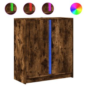 vidaXL Aparador com luzes LED derivados de madeira carvalho fumado