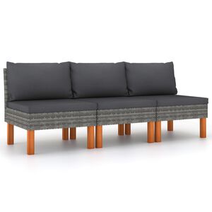 vidaXL Sof&aacute;s de centro 3 pcs vime PE e madeira de eucalipto maci&ccedil;a