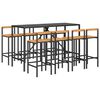 vidaXL 9 pcs conjunto de bar p/ jardim vime PE/acácia maciça preto