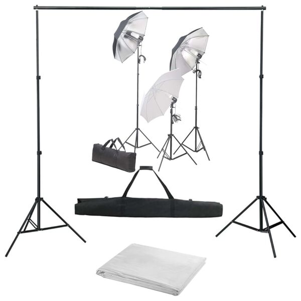 vidaXL Kit de est&uacute;dio fotogr&aacute;fico com conjunto de ilumina&ccedil;&atilde;o e fundo