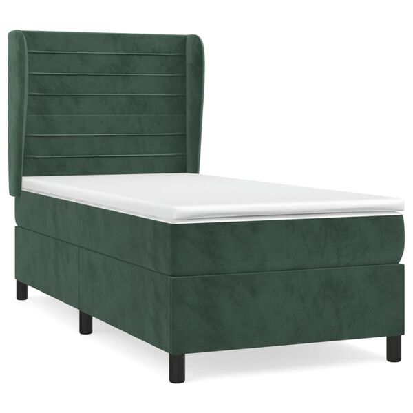 vidaXL Cama com molas/colch&atilde;o 100x200 cm veludo verde-escuro